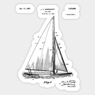 Sailboat Patent - Yacht Art - Black And White Sticker